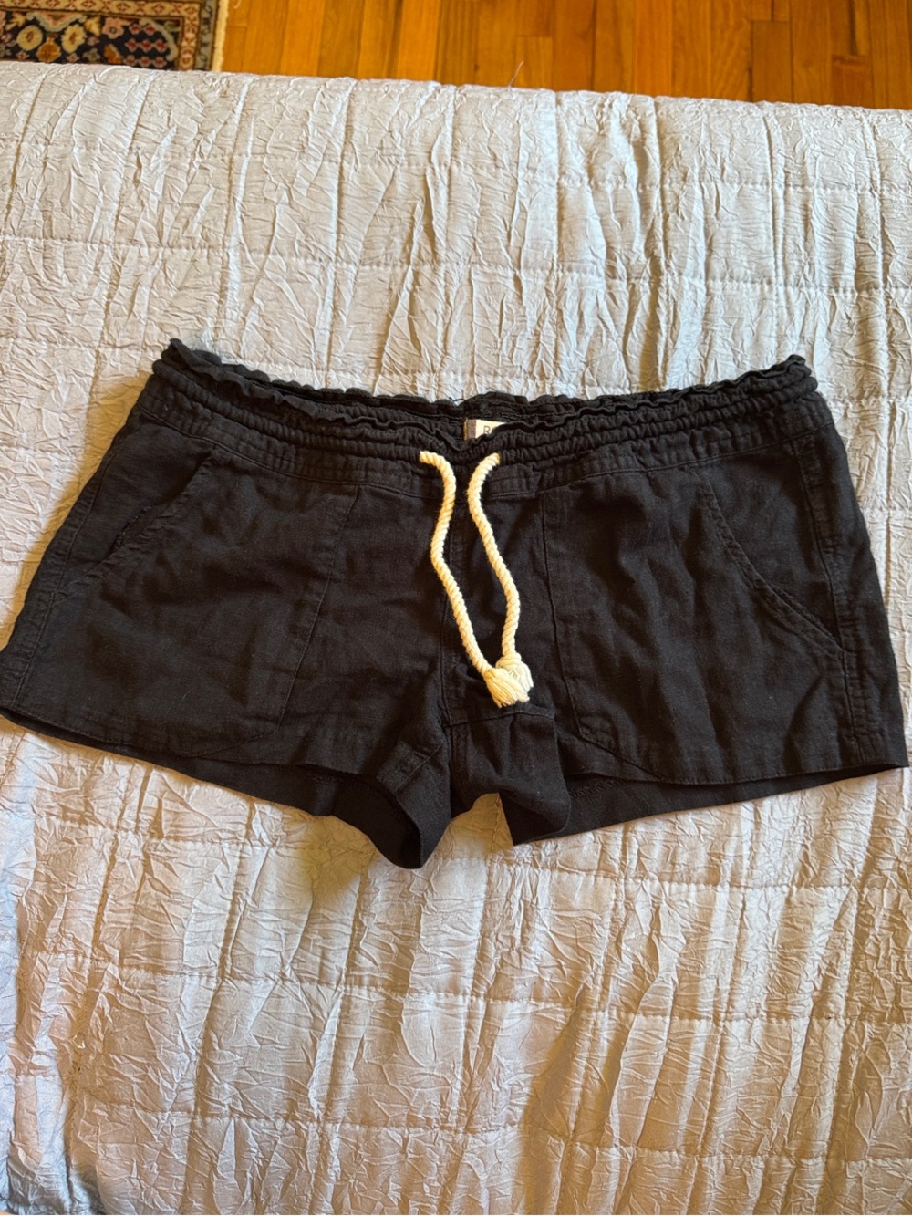 Roxy Black Linen Blend Micro Shorts